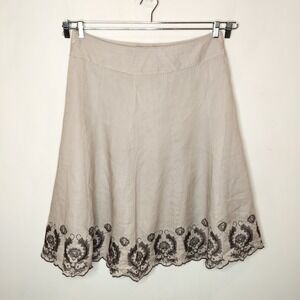 Lino USA Floral Embroidered Linen Skirt Midi A-Line